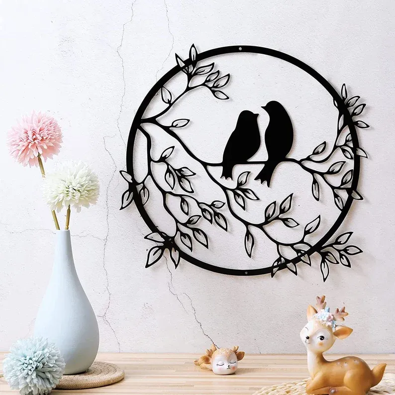 Metal Lovebirds In The Branches Wall Art Decor
